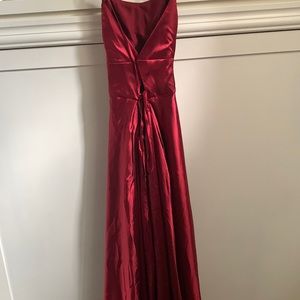 Size 12, burgundy, satin, pockets
